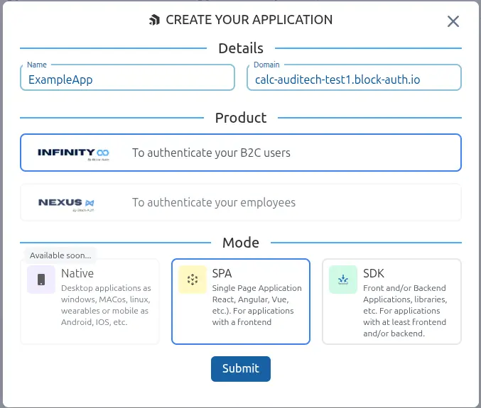 Application details form