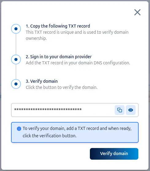 Domain validation screen