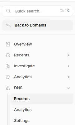 Cloudflare DNS records navigation